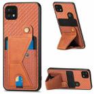 For Samsung Galaxy A22 5G Carbon Fiber Wallet Flip Card K-shaped Holder Phone Case(Brown) - 1