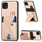 For Samsung Galaxy A22 5G Carbon Fiber Wallet Flip Card K-shaped Holder Phone Case(Khaki) - 1