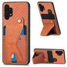 For Samsung Galaxy A32 5G Carbon Fiber Wallet Flip Card K-shaped Holder Phone Case(Brown) - 1
