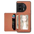 For OnePlus 11 5G Carbon Fiber Magnetic Card Wallet Bag Phone Case(Brown) - 1