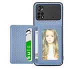 For Xiaomi Poco X4 Pro 5G Carbon Fiber Magnetic Card Wallet Bag Phone Case(Blue) - 1