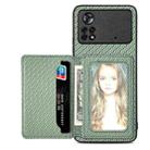 For Xiaomi Poco X4 Pro 5G Carbon Fiber Magnetic Card Wallet Bag Phone Case(Green) - 1