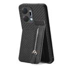 For Honor X7A Carbon Fiber Vertical Flip Zipper Phone Case(Black) - 1
