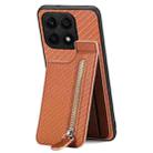 For Honor X8A Carbon Fiber Vertical Flip Zipper Phone Case(Brown) - 1