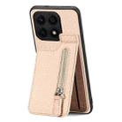 For Honor X8A Carbon Fiber Vertical Flip Zipper Phone Case(Khaki) - 1