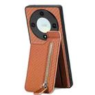 For Honor X9A Carbon Fiber Vertical Flip Zipper Phone Case(Brown) - 1