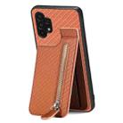 For Samsung Galaxy A32 5G Carbon Fiber Vertical Flip Zipper Phone Case(Brown) - 1