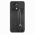 For Honor X7A Carbon Fiber Horizontal Flip Zipper Wallet Phone Case(Black) - 1