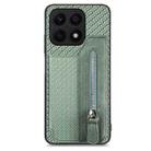 For Honor X8A Carbon Fiber Horizontal Flip Zipper Wallet Phone Case(Green) - 1