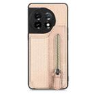 For OnePlus 11 Carbon Fiber Horizontal Flip Zipper Wallet Phone Case(Khaki) - 1