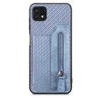 For Samsung Galaxy A22 5G Carbon Fiber Horizontal Flip Zipper Wallet Phone Case(Blue) - 1