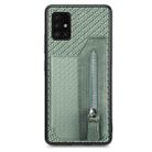For Samsung Galaxy A51 5G Carbon Fiber Horizontal Flip Zipper Wallet Phone Case(Green) - 1