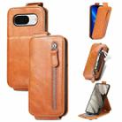 For Google Pixel 8 Zipper Wallet Vertical Flip Leather Phone Case(Brown) - 1