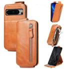 For Google Pixel 8 Pro Zipper Wallet Vertical Flip Leather Phone Case(Brown) - 1