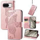 For Google Pixel 8 Butterfly Love Flower Embossed Leather Phone Case(Rose Gold) - 1