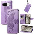 For Google Pixel 8 Butterfly Love Flower Embossed Leather Phone Case(Light Purple) - 1