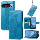 For Google Pixel 9 Butterfly Love Flower Embossed Leather Phone Case(Blue) - 1