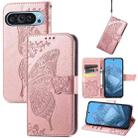 For Google Pixel 9 Butterfly Love Flower Embossed Leather Phone Case(Rose Gold) - 1