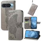 For Google Pixel 9 Butterfly Love Flower Embossed Leather Phone Case(Gray) - 1