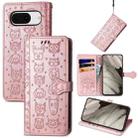 For Google Pixel 8 Cute Cat and Dog Embossed Leather Phone Case(Rose Gold) - 1