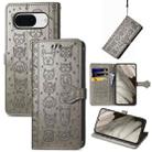 For Google Pixel 8 Cute Cat and Dog Embossed Leather Phone Case(Gray) - 1
