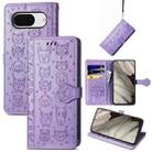 For Google Pixel 8 Cute Cat and Dog Embossed Leather Phone Case(Purple) - 1