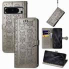 For Google Pixel 8 Pro Cute Cat and Dog Embossed Leather Phone Case(Gray) - 1