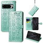 For Google Pixel 8 Pro Cute Cat and Dog Embossed Leather Phone Case(Green) - 1