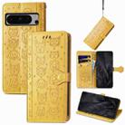 For Google Pixel 8 Pro Cute Cat and Dog Embossed Leather Phone Case(Yellow) - 1