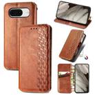 For Google Pixel 8 Cubic Grid Pressed Magnetic Leather Phone Case(Brown) - 1