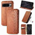 For Google Pixel 8 Pro Cubic Grid Pressed Magnetic Leather Phone Case(Brown) - 1