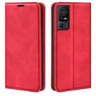 For TCL 40 SE Retro-skin  Magnetic Suction Leather Phone Case(Red) - 1