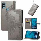 For Kyocera Android One S10 Mandala Flower Embossed Leather Phone Case(Gray) - 1