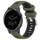 For Garmin Vivoactive 4S 18mm Sports Two-Color Steel Buckle Silicone Watch Band(Army Green+Black) - 1