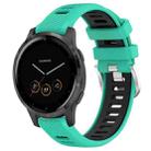 For Garmin Vivoactive 4S 18mm Sports Two-Color Steel Buckle Silicone Watch Band(Lake Blue+Black) - 1