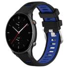 For Amazfit GTR 2e 22mm Cross Texture Two Color Silicone Steel Buckle Watch Band(Black+Blue) - 1