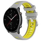 For Amazfit GTR 2e 22mm Cross Texture Two Color Silicone Steel Buckle Watch Band(Grey+Yellow) - 1