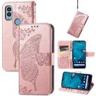 For Kyocera Android One S10 Butterfly Love Flower Embossed Leather Phone Case(Rose Gold) - 1