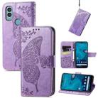 For Kyocera Android One S10 Butterfly Love Flower Embossed Leather Phone Case(Lavender) - 1