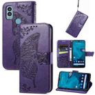 For Kyocera Android One S10 Butterfly Love Flower Embossed Leather Phone Case(Purple) - 1