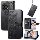 For OnePlus Ace 2 Butterfly Love Flower Embossed Leather Phone Case(Black) - 1