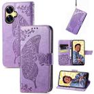 For Realme C55 Butterfly Love Flower Embossed Leather Phone Case(Lavender) - 1