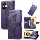 For Realme C55 Butterfly Love Flower Embossed Leather Phone Case(Purple) - 1