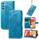For Samsung Galaxy A14 4G Butterfly Love Flower Embossed Leather Phone Case(Blue) - 1