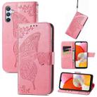For Samsung Galaxy A14 4G Butterfly Love Flower Embossed Leather Phone Case(Pink) - 1