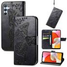 For Samsung Galaxy A14 4G Butterfly Love Flower Embossed Leather Phone Case(Black) - 1