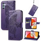 For Samsung Galaxy A14 4G Butterfly Love Flower Embossed Leather Phone Case(Purple) - 1