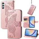 For Samsung Galaxy A34 5G Butterfly Love Flower Embossed Leather Phone Case(Rose Gold) - 1