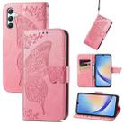 For Samsung Galaxy A34 5G Butterfly Love Flower Embossed Leather Phone Case(Pink) - 1