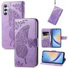 For Samsung Galaxy A34 5G Butterfly Love Flower Embossed Leather Phone Case(Lavender) - 1